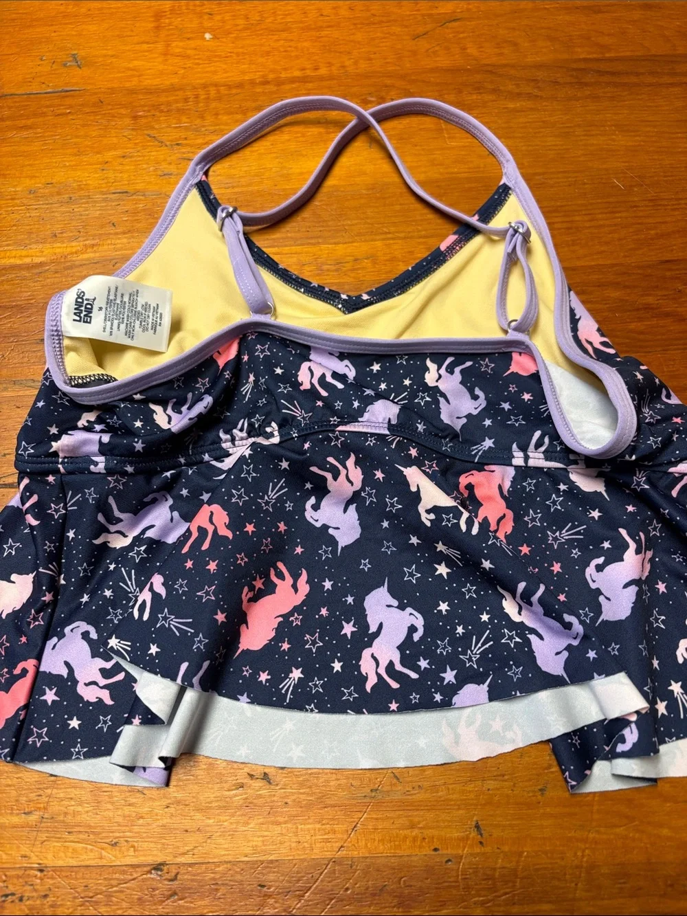 Lands' End Navy Kids' Swim Dress with Pink & Lavender Unicorns